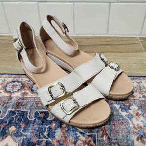 Dansko White Leather Sandals with Buckle Details